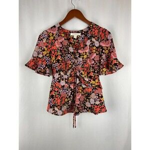 EUC Monteau Los Angeles Medium Flutter Sleeves Peplum Wrap Floral Flower Garden